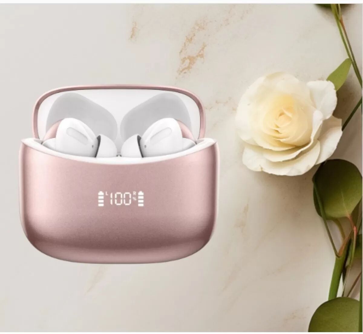 INF Écouteurs intra-auriculaires BX15 TWS True Wireless avec affichage LED batterie, Dolby Atmos, réduction de bruit DNS, 400AH Or rose