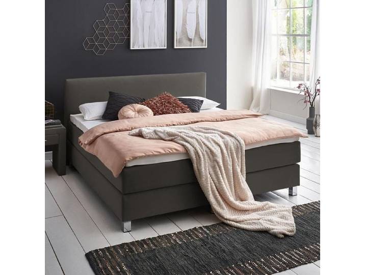 HOMELIV. Boxspringbett Ferryland Webstoff 140x200cm Bonellfederkern-Box Härtegrad: H2 Dunkelgrau klassischer Stil