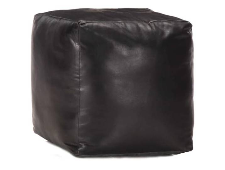 HFXHIJXQ Pouf Schwarz 40 x 40 x 40 cm Echtes Ziegenleder Fußhocker Handgefertigter Lederpouf aus echtem Ziegenleder für Wohnzimmer und Schlafzimmer als Fußbank oder Sitzwürfel.
