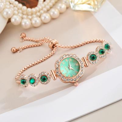 Youfap Market Fashion Ladies Quartz Wristwatch, Elegant Rhinestone Women Watches, Girls Bracelet Strap Gift Clock green