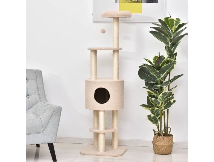 PawHut Arbre Chats Griffoir Niche Beige