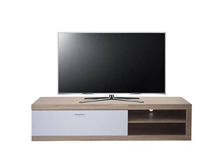Mendler TV-Rack HWC-L33 Holz 43x180x41cm Staufach TV-Board, Fernsehtisch, Lowboard, TV-Schrank, Kommode, Eiche-Optik, weiß