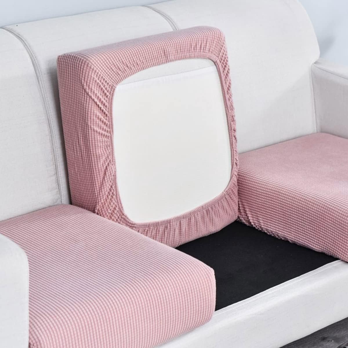 Set van 3 elastische roze kussenhoezen voor de bank