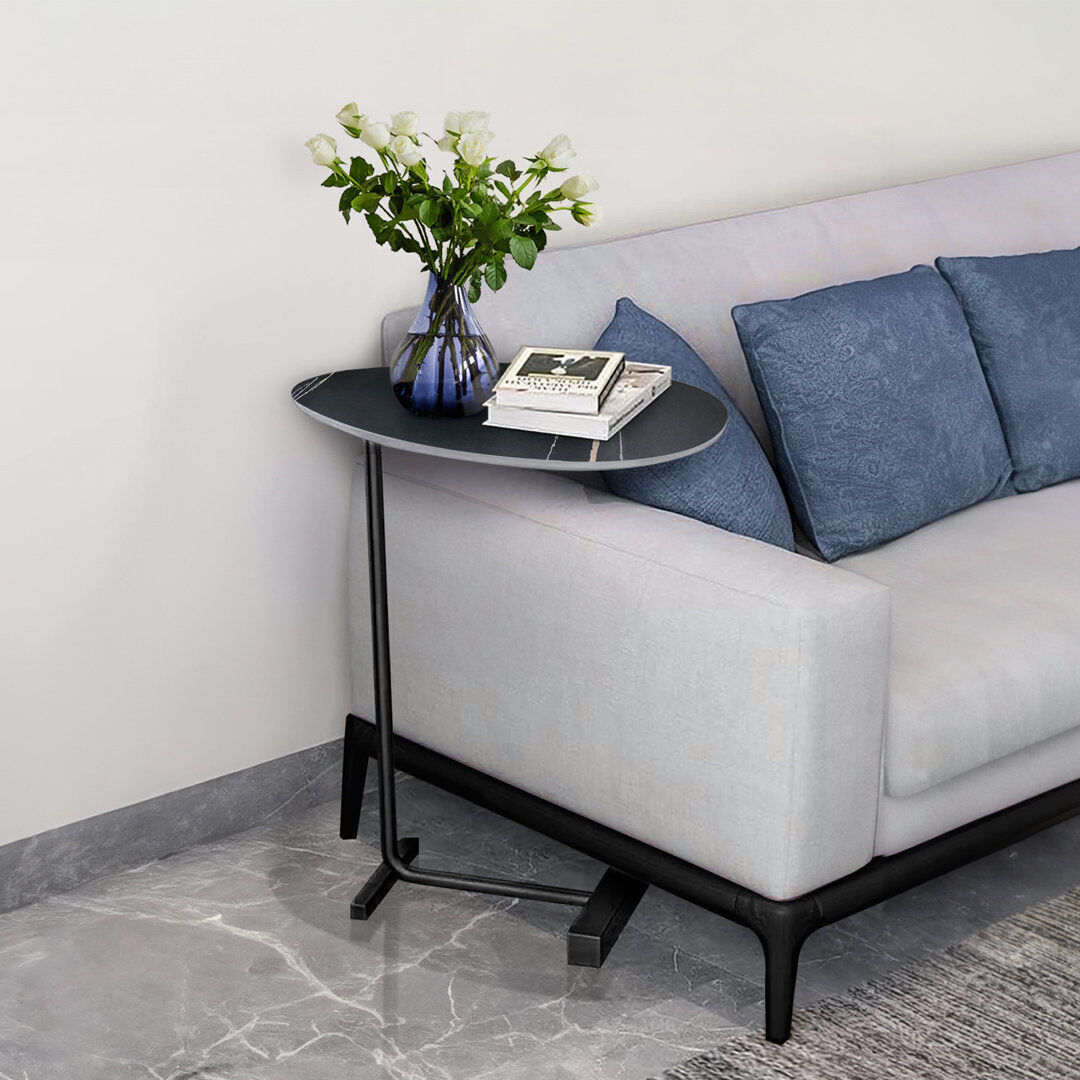 Froppi Marble Side Table Under Sofa   Real Sintered Stone Slab   C-Shaped End Table Black 73cm H X 45cm W X 30cm D