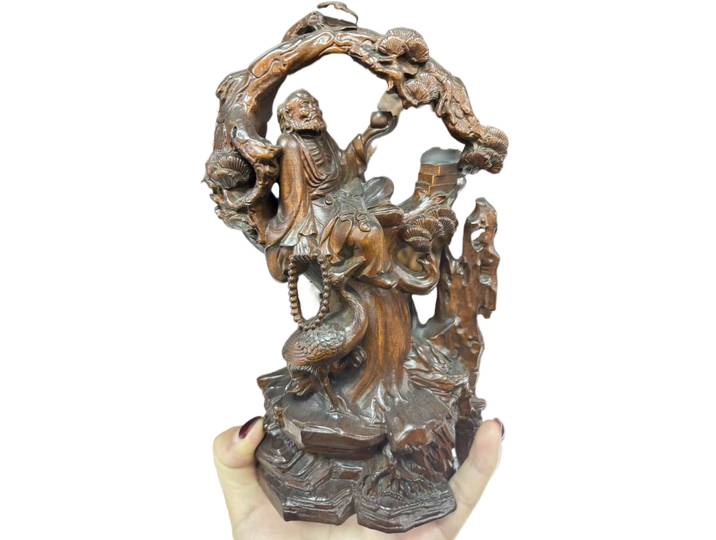 Exquise statue décorative artisanale en bois de buis antique, représentant un arbre Bodhidharma et un paysage, pour la décoration.