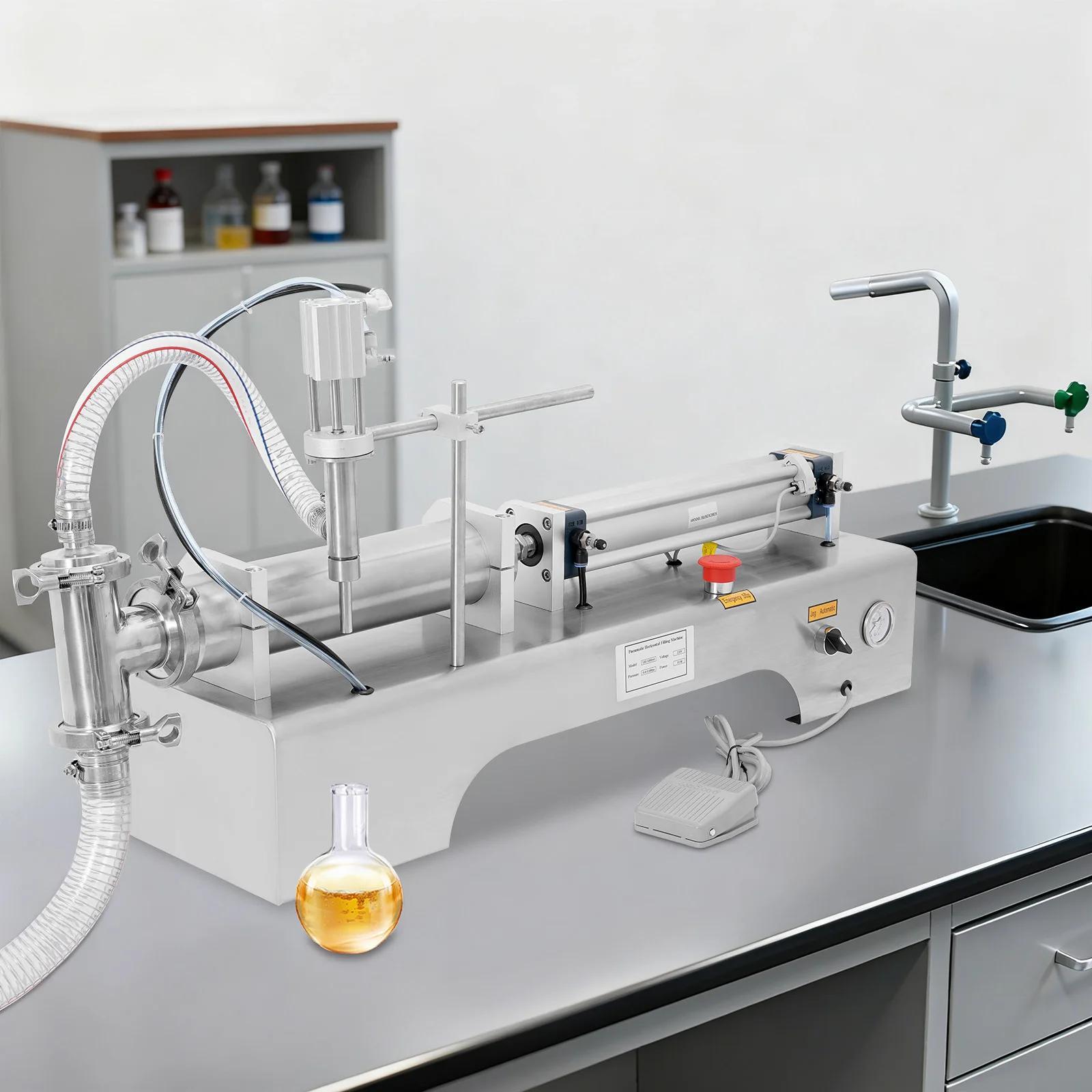 Flüssigkeitsabfüllmaschine - Horizontal, pneumatisch, automatisch - Füllbereich 100-1000 ml - 40 Flaschen/min - 220 V - Silber