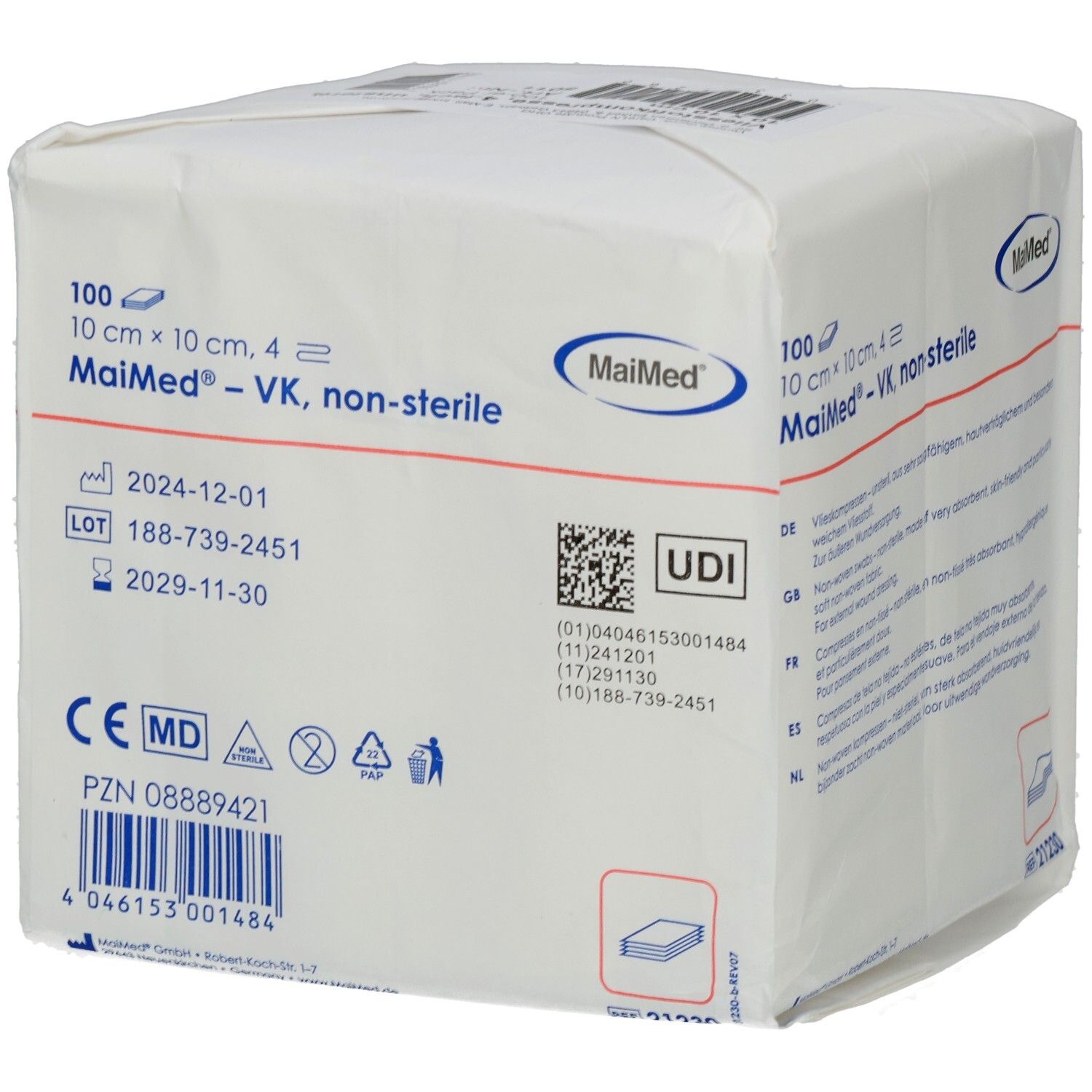 Vliesstoff-Kompressen unsteril 10x10 cm 4fach 100 St Kompressen