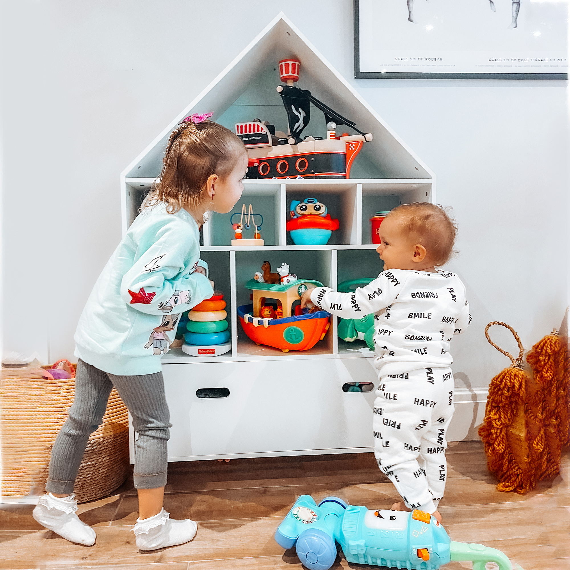 Homcom Scaffale Libreria Organizzatore Armadietto a Scomparti per bambini con cassetto scomparto in legno bainco rosa blu Aosom