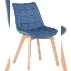 Décoshop26 - Esszimmerstuhl x1 großzügige Polsterung aus blauem Samt Holzbeine 10_0002080 10_0002080