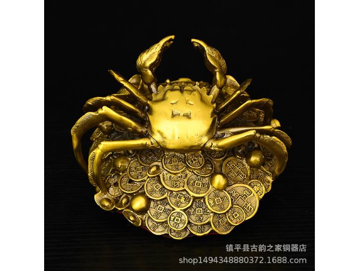 Pièce d'argent en cuivre, ornement pur, pièce de monnaie en forme de crabe, affichage artisanal, pièce portative en laiton