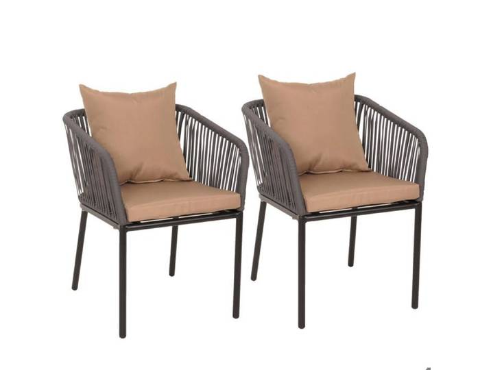 Lot de 2 chaises de jardin accoudoir corde en aluminium corde en maille anthracite coussin taupe 04_0007306