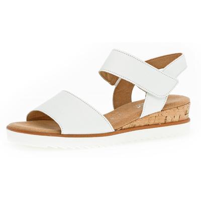 Sandalette GABOR "GENUA", Damen, Gr. 44, Textil, weiß, Leder, Schuhe Sandalette, Sommerschuh, Sandale, Keilabsatz, mit Klettverschluss, Weite G