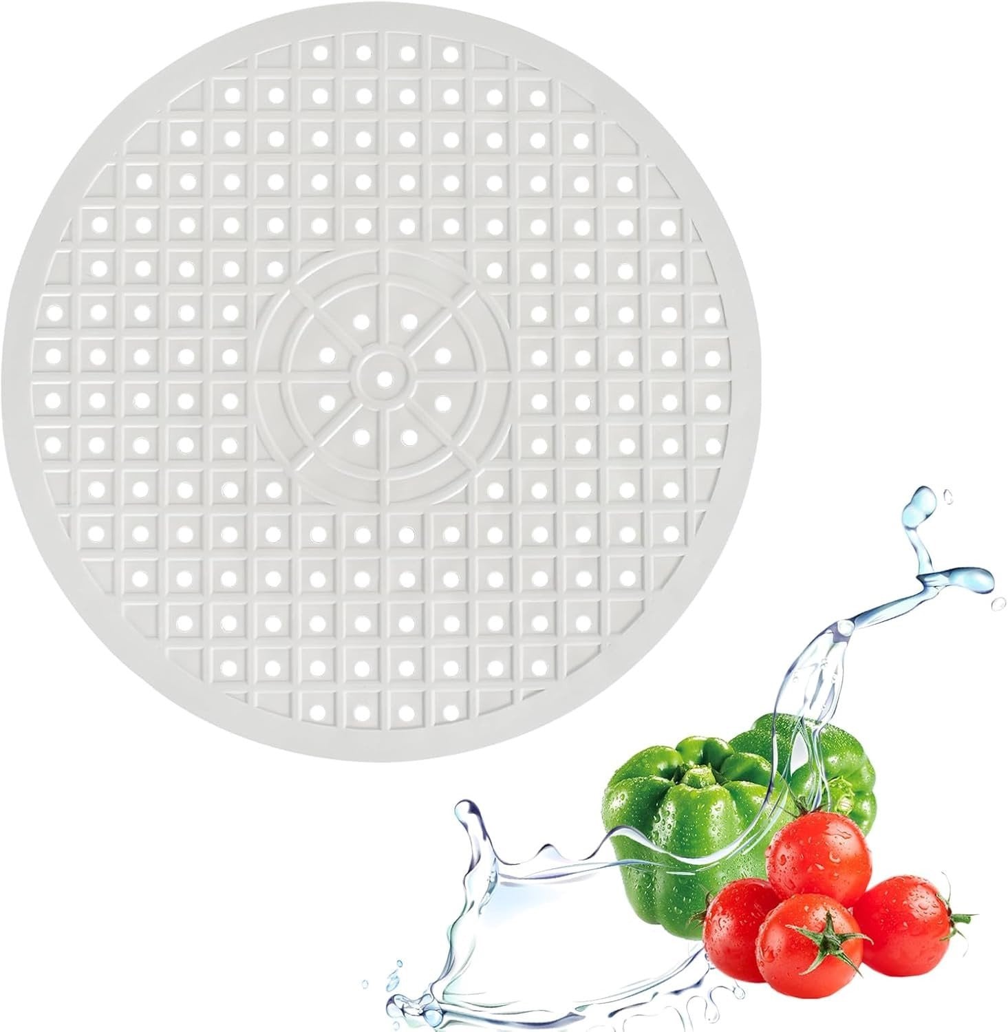 Ronde 12 inch afvoermat voor keuken en badkamer, wit, waterdicht en antislip