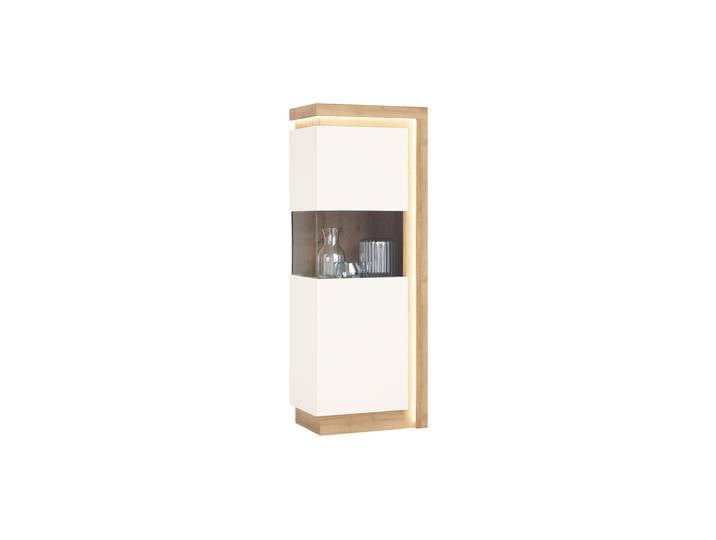 Vitrine mit Beleuchtung weiß Hochglanz - Eiche Breite 60 cm - LYON