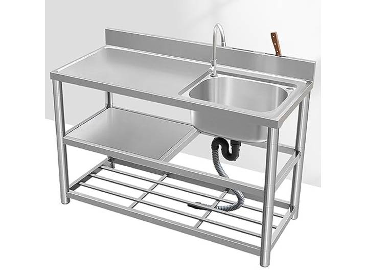 Outdoor Spüle Mobiles Waschbecken Garten Küche Spülbecken Kitchen Sink Edelstahl Arbeitsplatte Spültisch Gastro 1 Becken Ausgussbecken mit Armatur für Werkstatt Restaurant Pantryküche Camping (Color