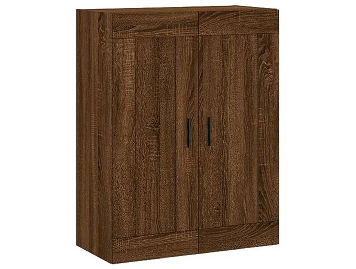 Wandschrank Braun Eichen-Optik 69,5x34x90 cm Holzwerkstoff mit 2 Türen 3 Fächer, Wandmontage, schwarze Aluminiumgriffe, vielseitig nutzbar, schlichtes Design