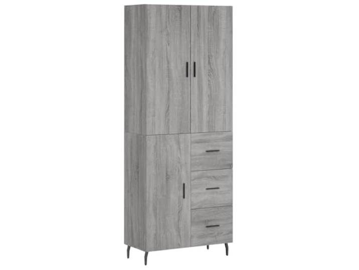 Highboard Grau Sonoma Holzwerkstoff 69,5x34x180 cm Schrank Stauraumschrank, Metallfüße, Wohnzimmermöbel, glatte Oberfläche, Wandmontage erforderlich