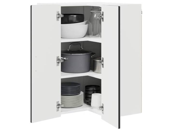 KTHLBRH Eckschrank für die Wand, Schwarz, 57 x 57 x 80 cm Mehrschichtholz, 3 Einlegeböden, 2 Türen, Wandmontage, einfache Reinigung