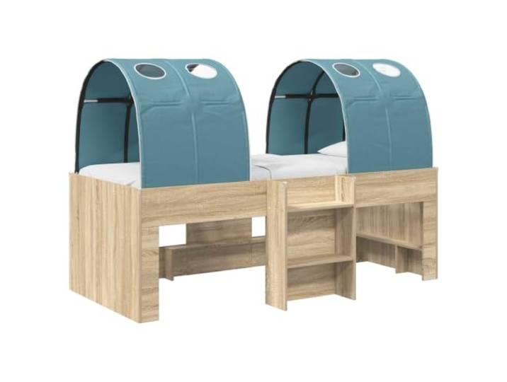 PUGYNBK Kinderhochbett mit Tunnel, Sonoma-Eiche Robustes Holz, 2 Tunnel aus Polyester, für den Innenbereich, einfache Reinigung