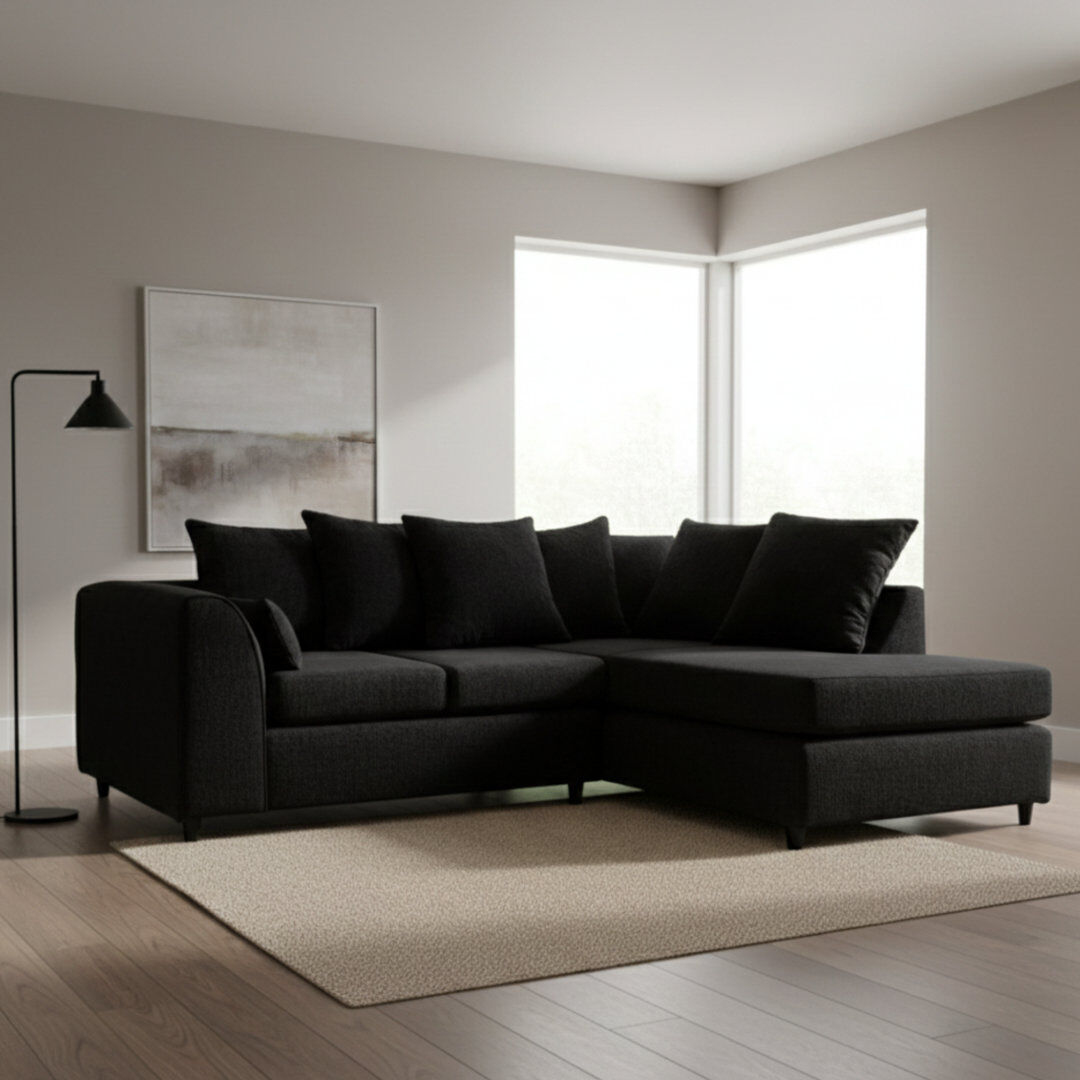 Latitude Run 4 Seater Sofa & Chaise Black 90cm H X 212cm W X 165cm D