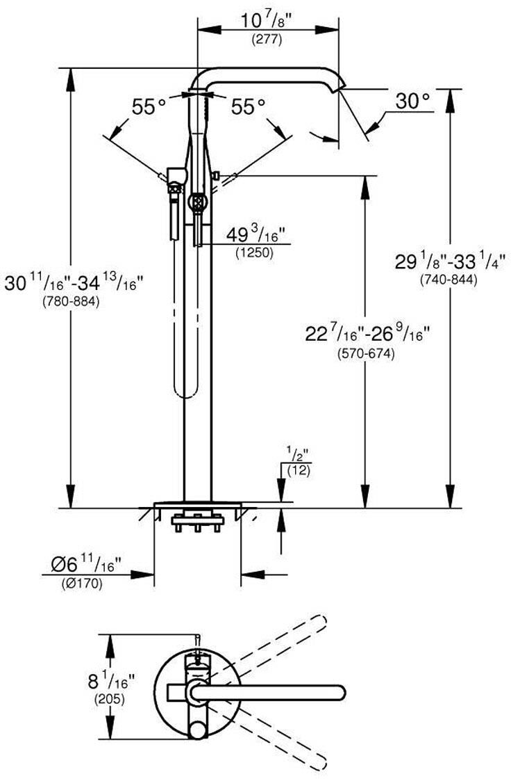 Grohe Essence New Einhand-Wannenbatterie freistehend