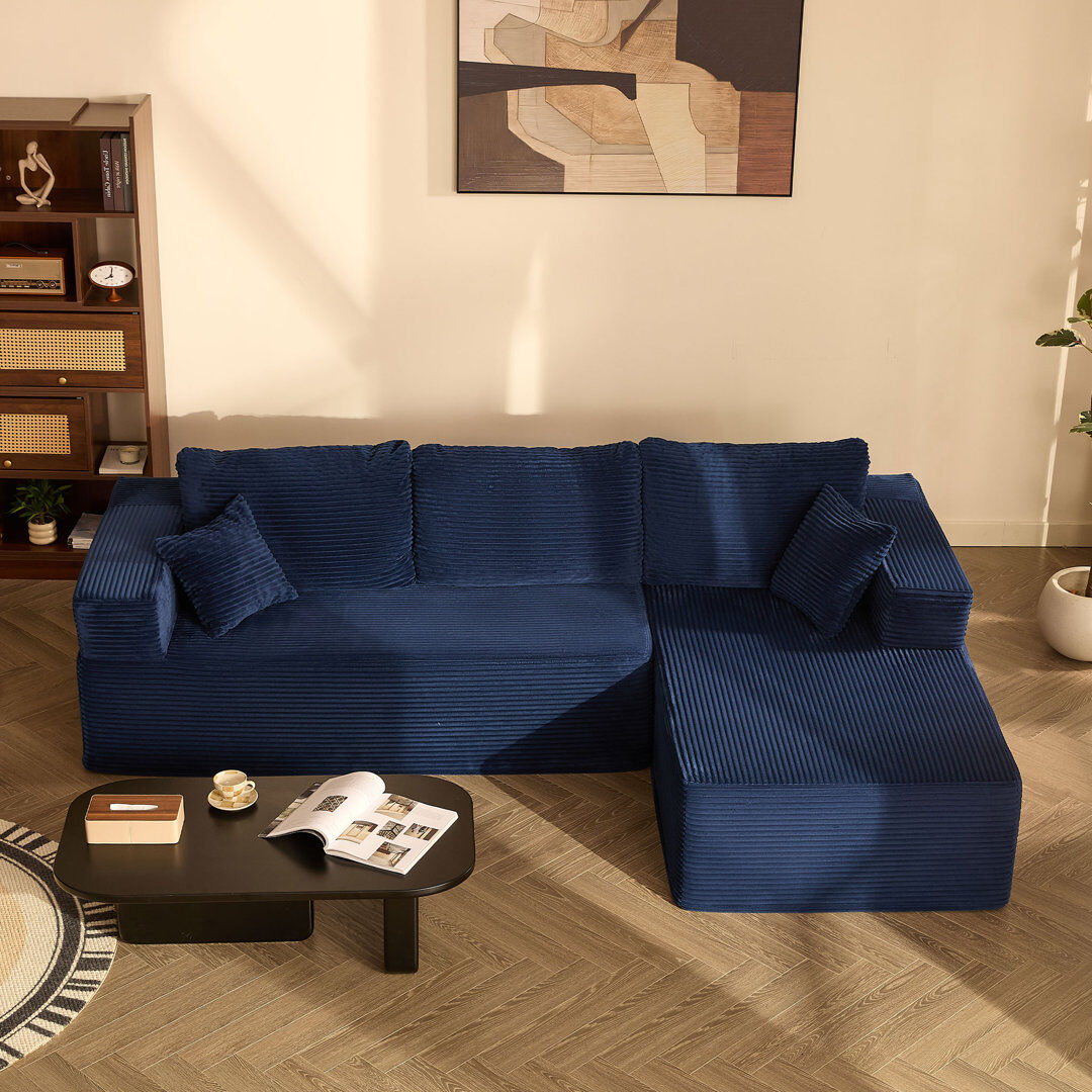Ningbo Xiangyi Furniture Technology Co., Ltd. Modular Sofa for Living Room, L-Shaped Left Chaise, 272cm Foam Sofa System for Living Room, Corduroy, Blue 60cm H X 272cm W X 175cm D