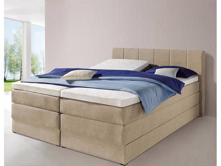 Boxspringbett, 180x200 cm, Feinstrukturstoff, Beige, Mit Bettkasten, Landhaus, Hapo