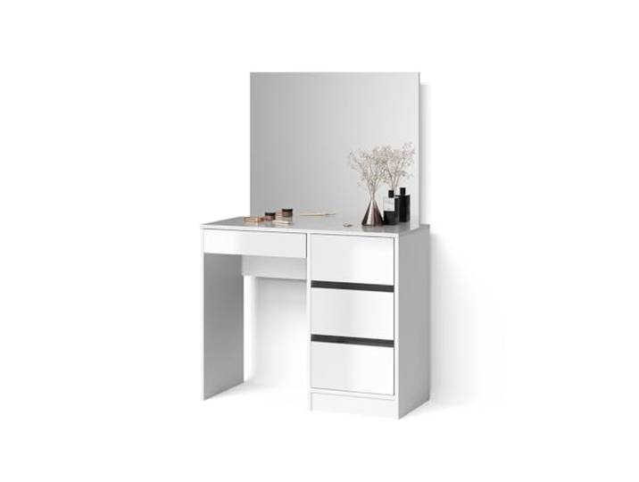 Livinity Schminktisch Imola, Weiß 90 cm Spiegel · 4 Schubladen · Bodenstehend · Grifflose Optik · Kompakte Form