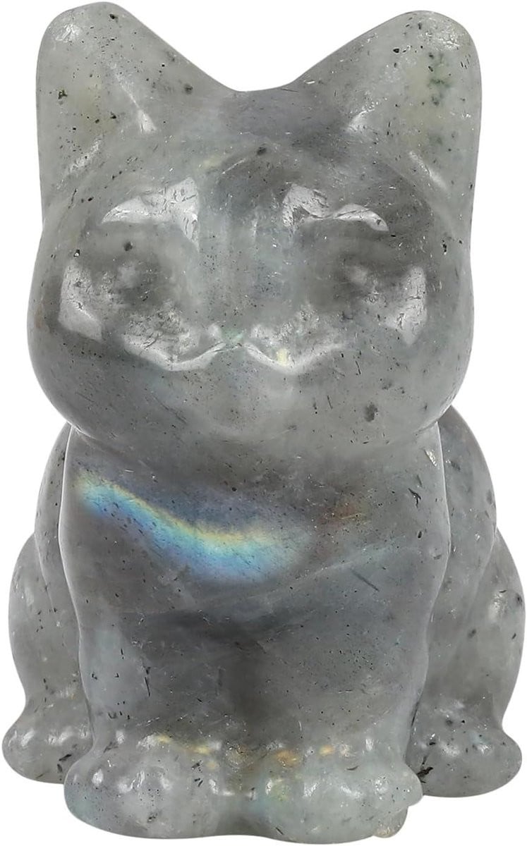 Handgesneden Maansteen Kat Sculptuur - Kristal Kat Beeldje voor Woonkamer Decoratie - 40 gram