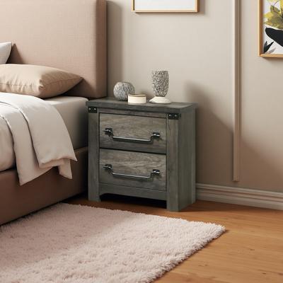 ZWYO HOSIMU "23"" Nightstand with 2 Drawers, Farmhouse Bedside Table with Antique Brass Drop Handles, Accent Storage Furniture for Bedroom"