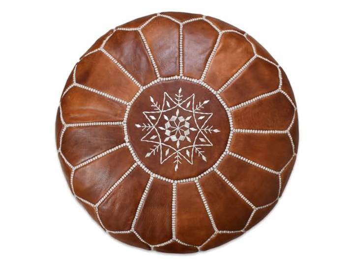 See the Good Soft Ledersitzkissen - handgefertigt - gefüllt geliefert - Fußhocker, Ottomane, Bodenkissen, Lederpuff (naturbraun) (Cognac braun)