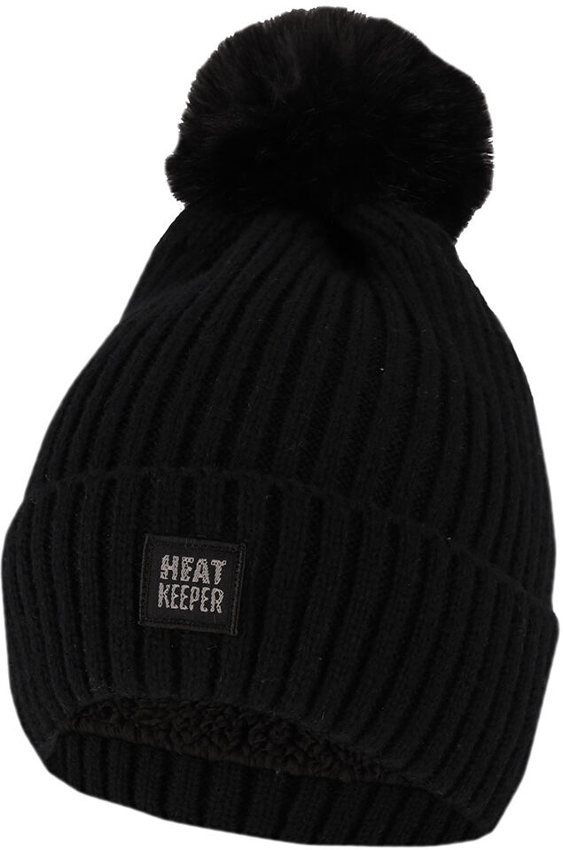 Bommelmütze HEATKEEPER, Damen, schwarz, Obermaterial: 100% Polyester, Mützen Bommelmütze, für Herbst- und Wintermode, für Outdoor-Aktivitäten schwarz Einheitsgröße