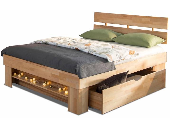Stauraumbett GOODPRODUCT Triest , beige (kernbuche), B:145cm L:212cm, Betten, Stauraumbett, aus FSC-zertifizierter massive Buche
