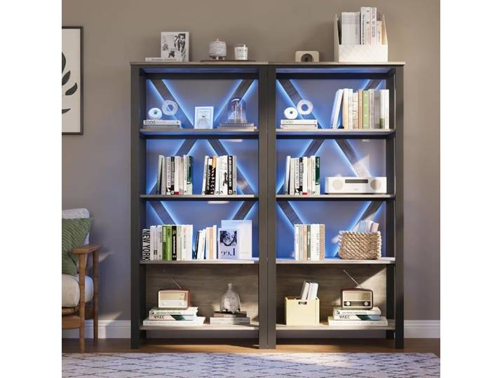 Bibliothèque moderne avec éclairage LED - LUNSY - 80x40x167 cm - Éclairage LED intelligent