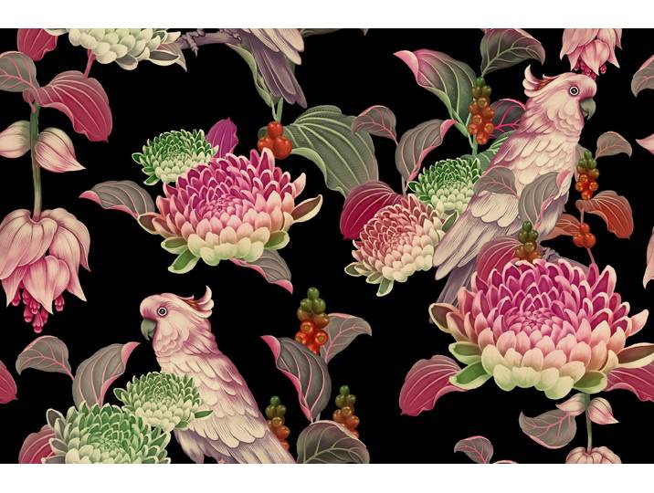 Fototapete PAPERMOON BLUMEN PAPAGEI ARRANGEMENT , bunt, B:4m L:2,6m, Vlies, Tapeten, Fototapete