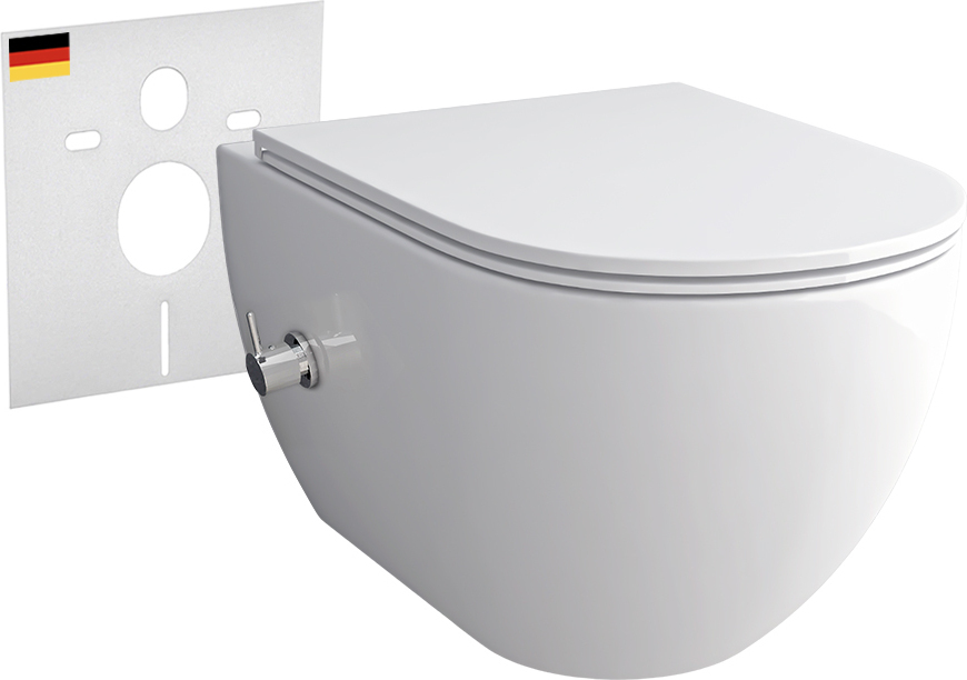 Alpenberger Bidet WC | Dusch WC Set | Hänge WC ohne Spülrand | Toilettendeckel mit Absenkautomatik | Toilette mit Schallschutz & Podusche | Kloschüssel mit Armatur | Passend Geberit