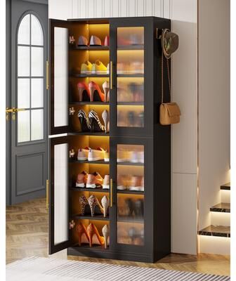 Bluebell Modern Tall Entryway Shoe Storage Cabinet with Acrylic Doors and LED Light - 8-Tier