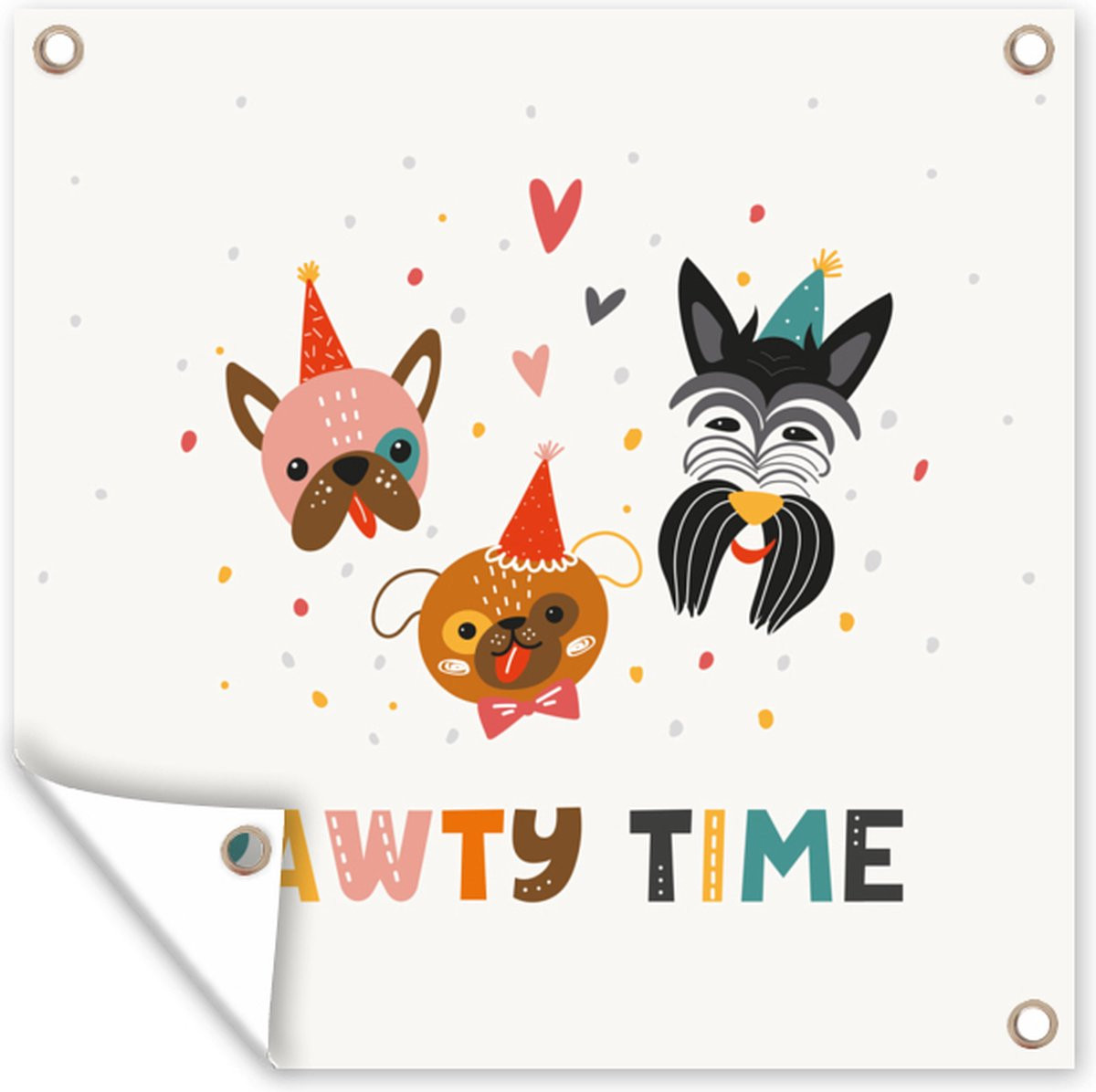 GreatGardenPosters Tuindoek Quotes Feest Honden Pawty Time 100 x 100 cm