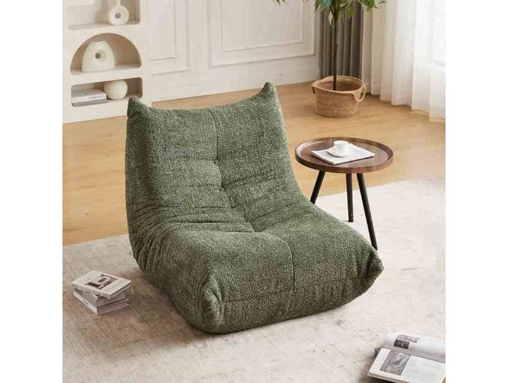 Fauteuil au sol - HIBA - Nuage modulaire - Tissu chenille vert - Mousse à mémoire HR - Design à boutons Togo