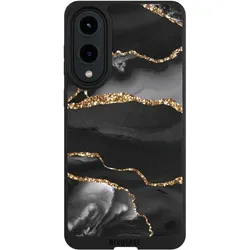 Nivocase Handyhülle für Samsung Galaxy S25 Edge Hülle NIVOpure Case Schwarz Glitzer Look Marmor Muster (Samsung Galaxy S25 Edge), Smartphone Hülle, Schwarz