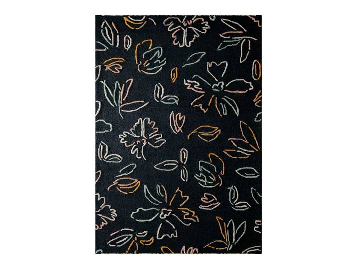 Tapis floral fait main pure laine,viscose, relief, anthracite 110x170