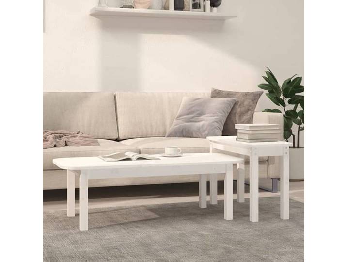 Automne/hiver  Blanc Ensemble de tables basses (Set de 2) Blanc Bois massif de pin - Hauteur:35cm DEC1747261