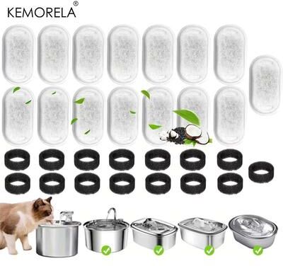Inspired Living PureFlow Cat Fountain Replacement Filter Set Activated Carbon & Sponge Cat Water Fountain Filters For Stainless Steel 15pcs