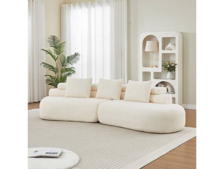 Canapé modulaire 2 pièces 3 places design arrondi sans accoudoirs 3 coussins dossier chenille beige - UVRION