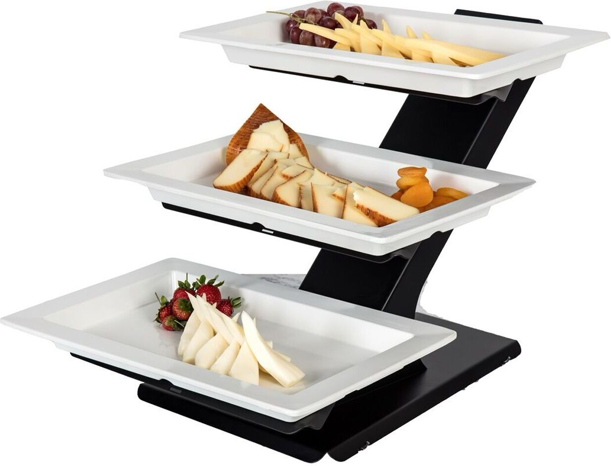 GGM Gastro Buffetstandaard - zwart gecoat RVS - 320x530mm - incl. 3 melamineschalen zwart