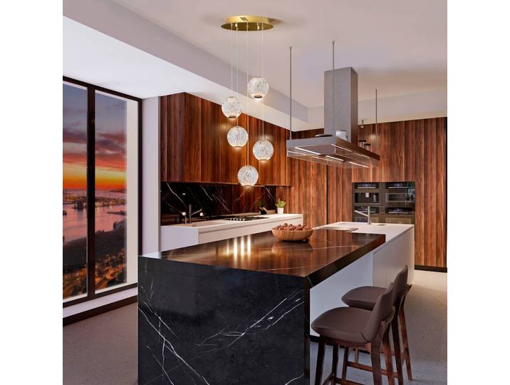 Design hanglamp Austral, messing / goud, Woon-/ Eetkamer, Kunststof, hanglamp