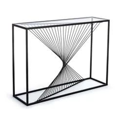Konsole Espiral aus Metall und Glas, modern, schwarz, 107 cm breit, mit Sicherheitsglas