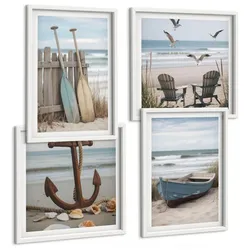 BILDER SET 4er Set - 50x50 cm & 40x60 cm Weißer Rahmen - Sommerstrände, Meereslandschaft