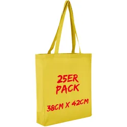 Texxilla Baumwolltasche Mehrpack mit zwei langen Henkeln, Boden- und Seitenfalte, Gelb, gelb