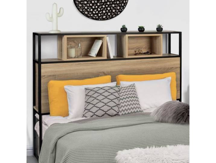IDMARKET Tête de lit sur pied DETROIT 145 cm bois et métal noir design industriel